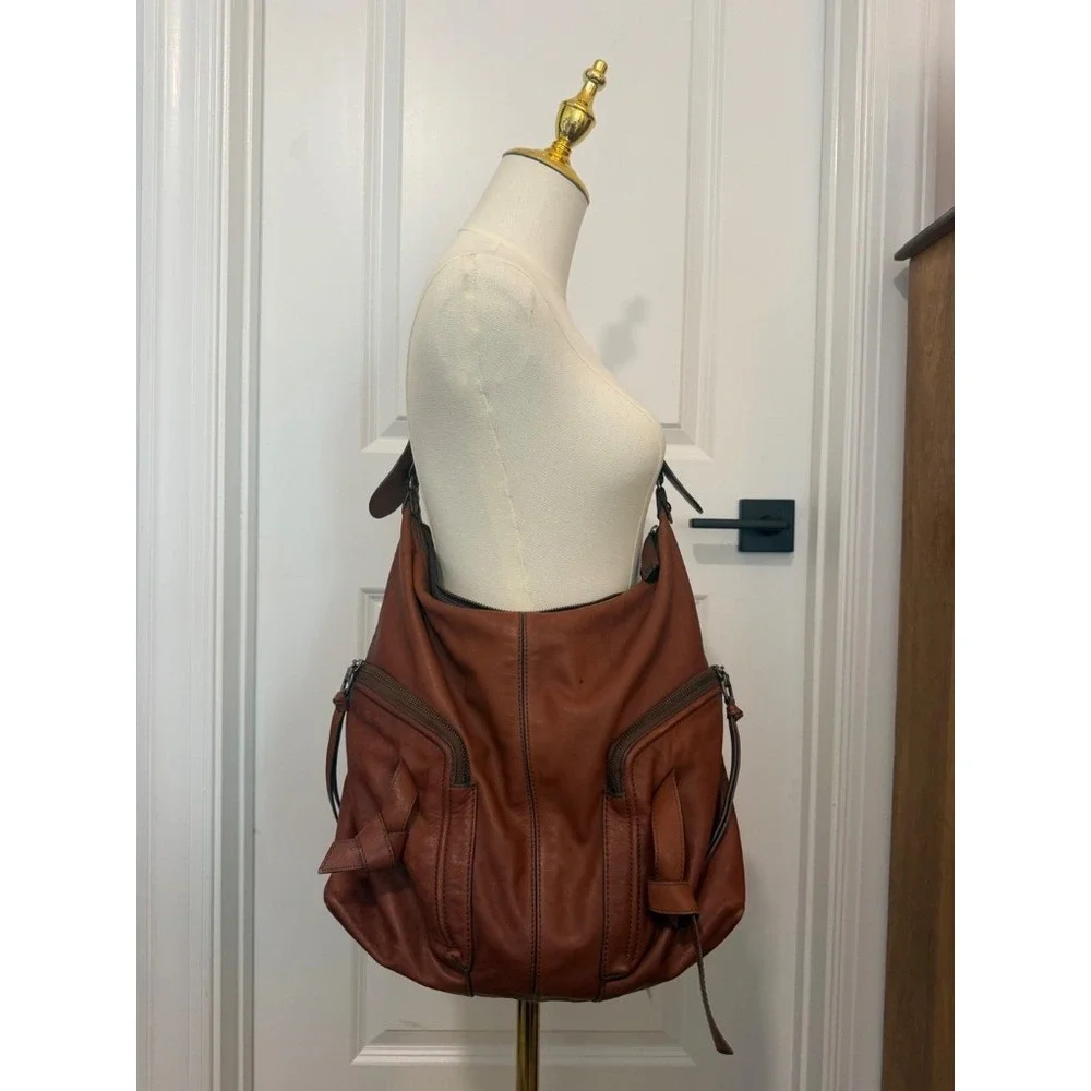 Kooba Hobo Bag Women Large Cognac Brown Good Soft Leather Slouchy Shoulder Bag